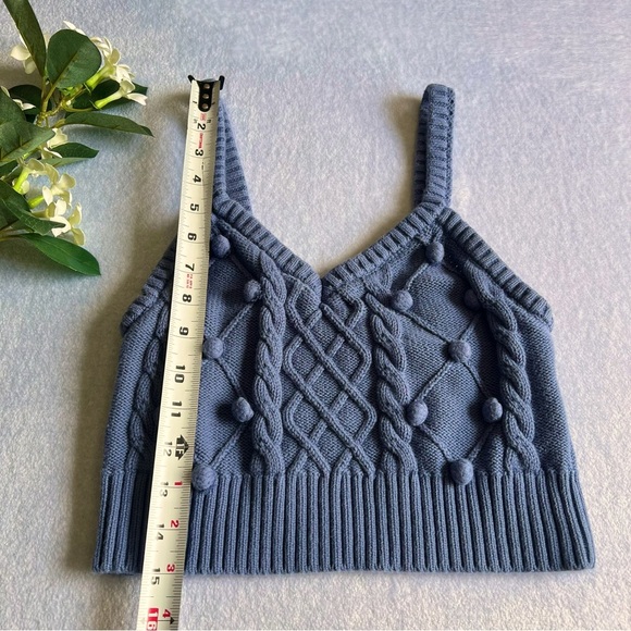 Forever 21 Sz M Blue Knitting Crop Top Sweetheart Neck Spaghetti Straps - Picture 4 of 7